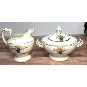 Vintage W H Grindley & Co England Carlton Shape Handled Sugar Bowl & Creamer